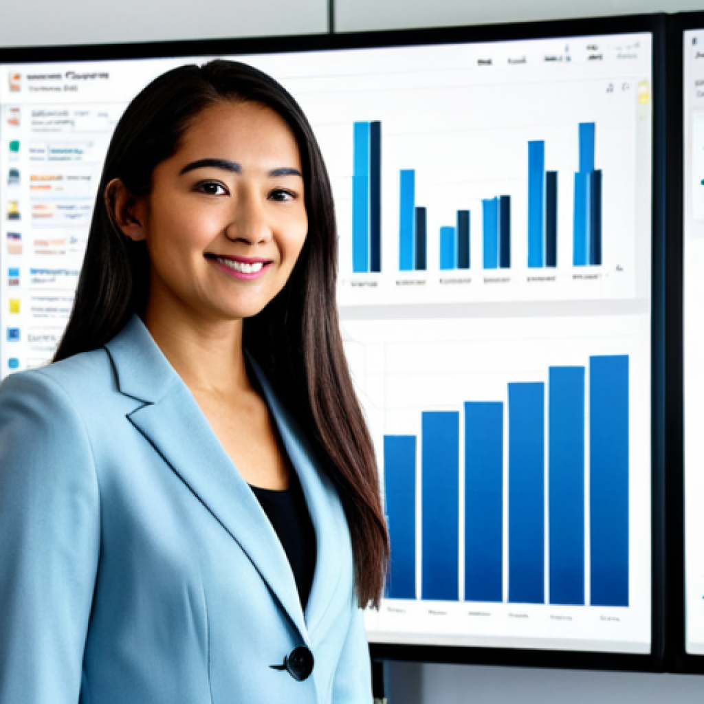 PM 이력서 작성 팁 - Data-Driven Achievement**

"A product manager standing proudly in front of a large data visualizatio...