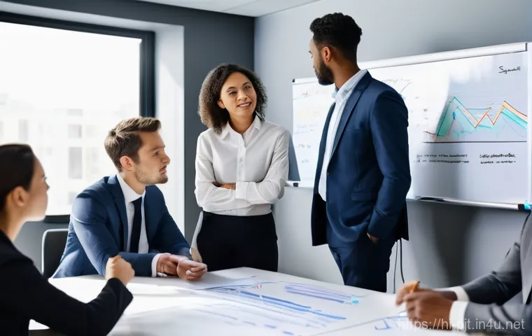 프로젝트 리더십 기술과 성공 사례 - **Prompt:** In a vibrant, open-plan office space with abundant natural light, a diverse team of 6 pr...