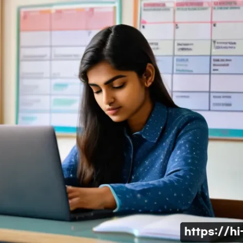 Home 17 PM 실기 시험 준비 가이드 - A focused Indian student in traditional casual attire, sitting at a study desk with a laptop, notebo...