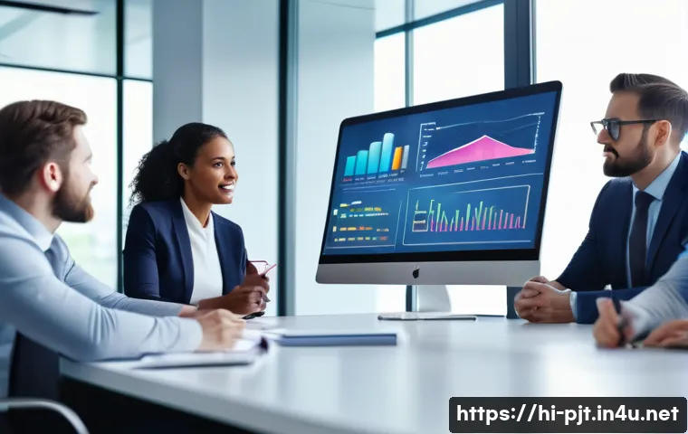 프로젝트 매니저를 위한 사례 연구 - A diverse professional project team gathered around a modern conference table in a bright office, ac...