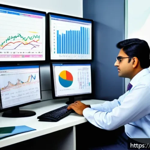 Home 17 프로젝트 매니저가 알아야 할 경제 트렌드 - A professional Indian project manager analyzing complex monetary policy charts and graphs on multipl...