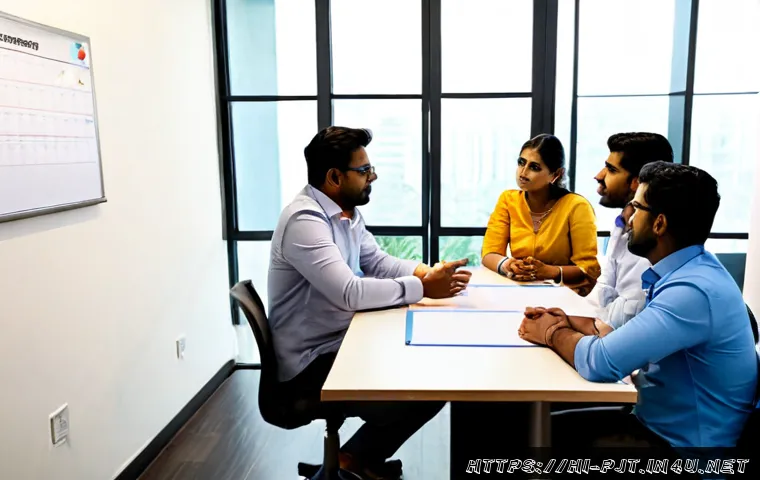 PM이 꼭 알아야 할 커뮤니케이션 스킬 - Photorealistic project manager in a modern Indian office leading a clear team discussion, diverse In...